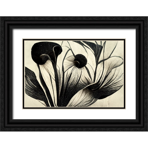 B062 Flowers Black White Black Ornate Wood Framed Art Print with Double Matting by Heere, Ray