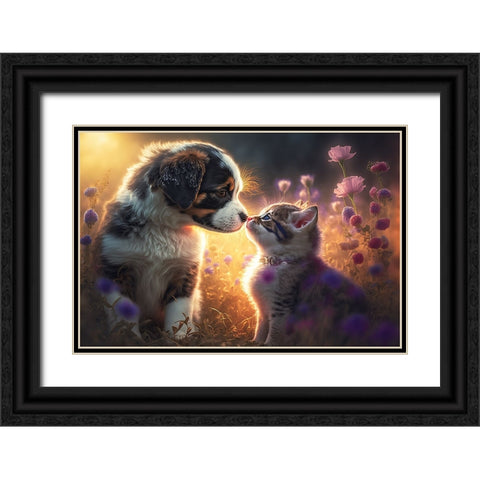 Cats And Dogs 1 Black Ornate Wood Framed Art Print with Double Matting by Heere, Ray