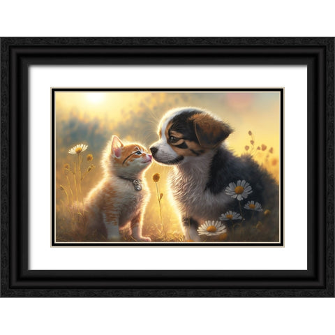 Cats And Dogs 3 Black Ornate Wood Framed Art Print with Double Matting by Heere, Ray