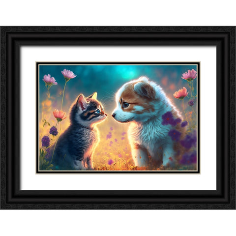 Cats And Dogs 5 Black Ornate Wood Framed Art Print with Double Matting by Heere, Ray