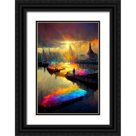 Dutch Cityview Harbour Of Hoorn 1 Black Ornate Wood Framed Art Print with Double Matting by Heere, Ray