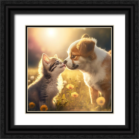 Cats And Dogs 33 Black Ornate Wood Framed Art Print with Double Matting by Heere, Ray