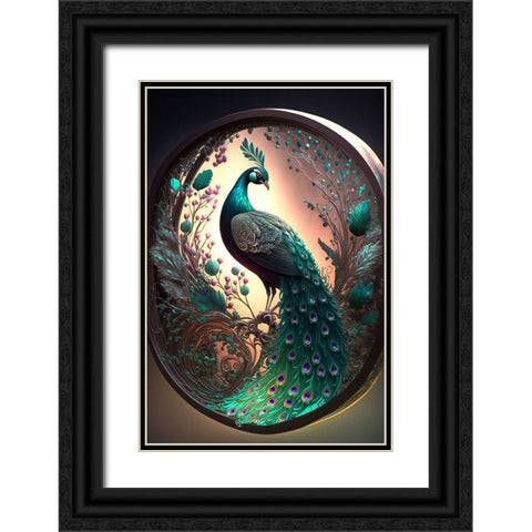 Proud Peacocks 30 Black Ornate Wood Framed Art Print with Double Matting by Heere, Ray