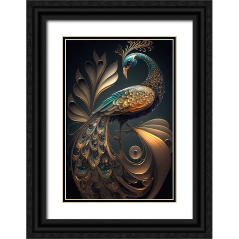 Proud Peacocks 33 Black Ornate Wood Framed Art Print with Double Matting by Heere, Ray