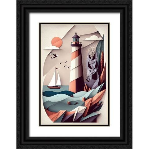 Mid Century Coastal Scenes 31 Black Ornate Wood Framed Art Print with Double Matting by Heere, Ray