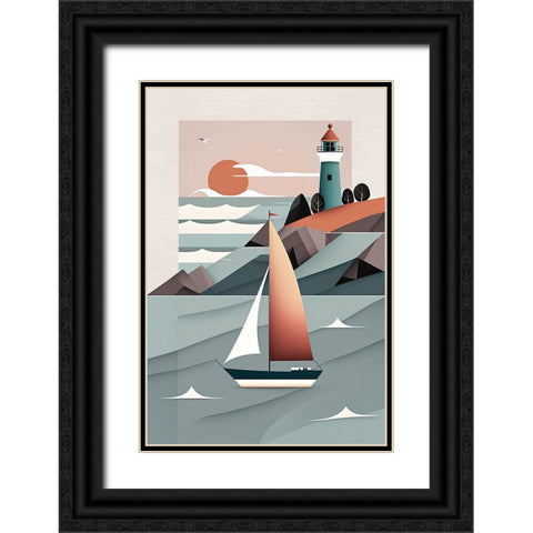 Mid Century Coastal Scenes 32 Black Ornate Wood Framed Art Print with Double Matting by Heere, Ray