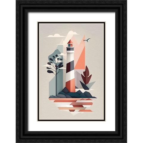 Mid Century Coastal Scenes 33 Black Ornate Wood Framed Art Print with Double Matting by Heere, Ray