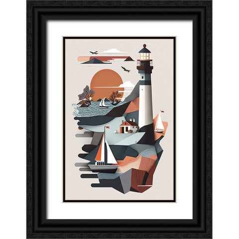 Mid Century Coastal Scenes 35 Black Ornate Wood Framed Art Print with Double Matting by Heere, Ray