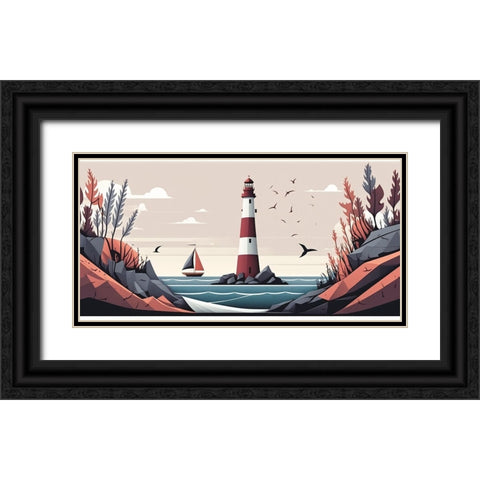 Mid Century Coastal Scenes 41 Black Ornate Wood Framed Art Print with Double Matting by Heere, Ray