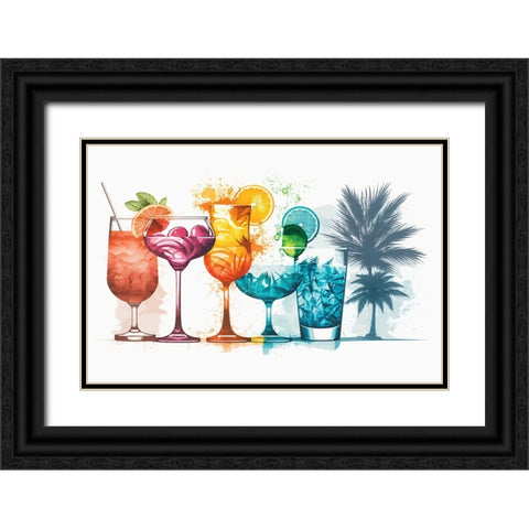 Mid Century Cocktails And Drinks 4 Black Ornate Wood Framed Art Print with Double Matting by Heere, Ray