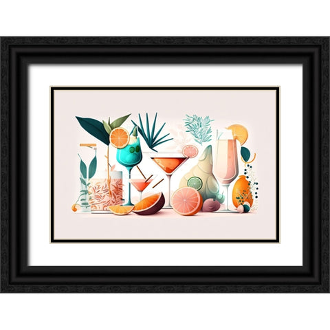 Mid Century Cocktails And Drinks 7 Black Ornate Wood Framed Art Print with Double Matting by Heere, Ray