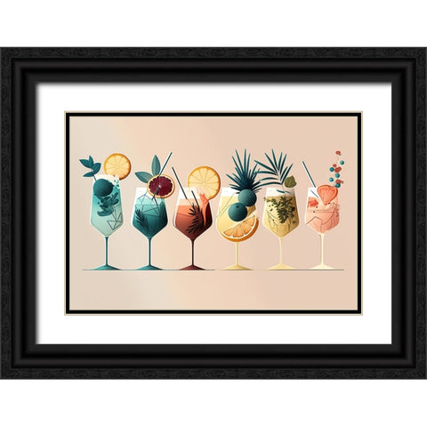 Mid Century Cocktails And Drinks 8 Black Ornate Wood Framed Art Print with Double Matting by Heere, Ray