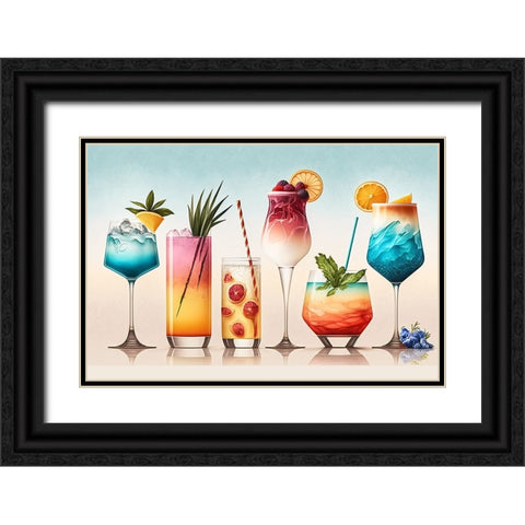 Mid Century Cocktails And Drinks 9 Black Ornate Wood Framed Art Print with Double Matting by Heere, Ray