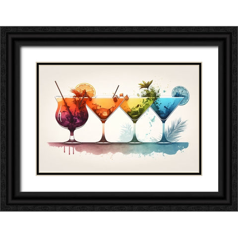 Mid Century Cocktails And Drinks 12 Black Ornate Wood Framed Art Print with Double Matting by Heere, Ray