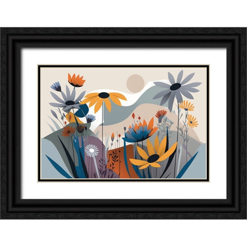 Mid Century Wildflowers 3 Black Ornate Wood Framed Art Print with Double Matting by Heere, Ray