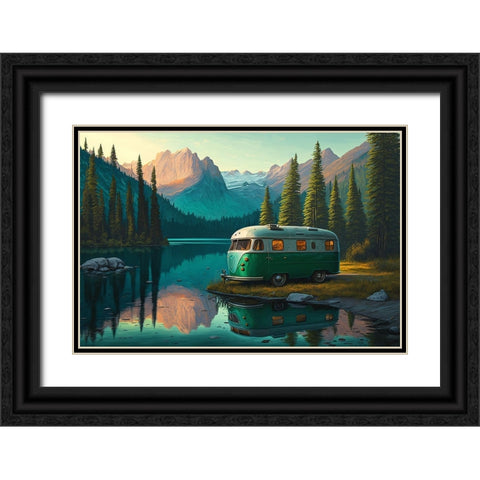 Camper On The Lake 2 Black Ornate Wood Framed Art Print with Double Matting by Heere, Ray