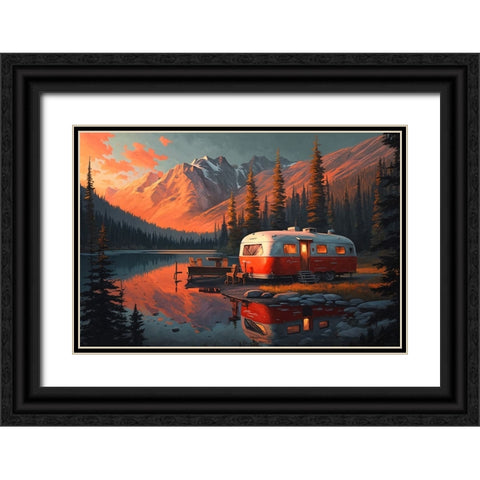 Camper On The Lake 4 Black Ornate Wood Framed Art Print with Double Matting by Heere, Ray