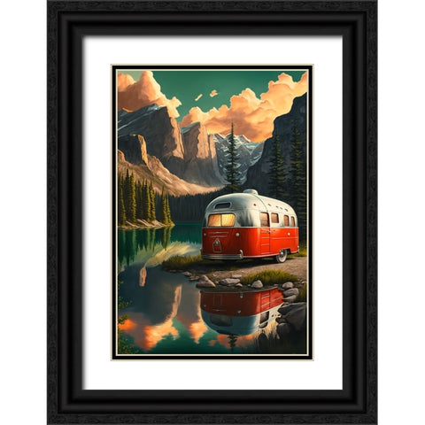 Camper On The Lake 8 Black Ornate Wood Framed Art Print with Double Matting by Heere, Ray