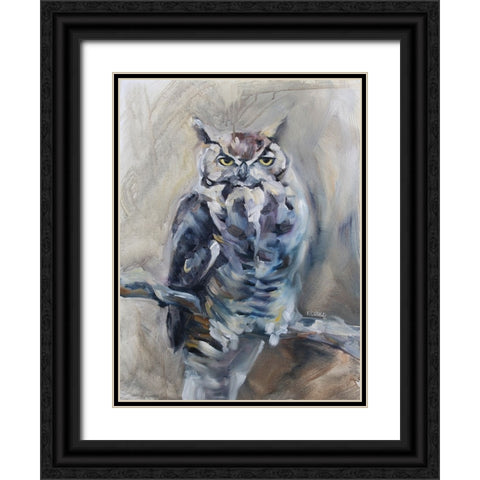 Great Horned Owl Black Ornate Wood Framed Art Print with Double Matting by Gould, Renee