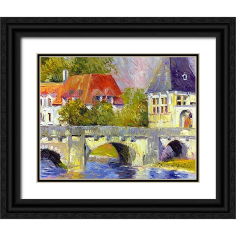 Brantome Bridge Black Ornate Wood Framed Art Print with Double Matting by Wallich, Richard
