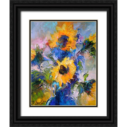 Sunflowers In Blue Vase Black Ornate Wood Framed Art Print with Double Matting by Wallich, Richard