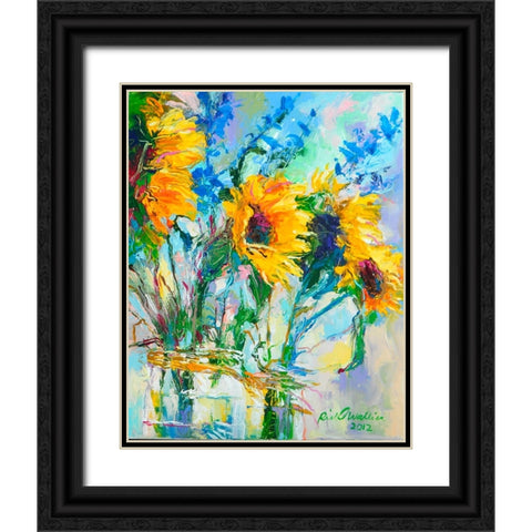 Sunflowers In Glass Bottles Black Ornate Wood Framed Art Print with Double Matting by Wallich, Richard