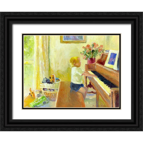 Grant Playing The Piano Black Ornate Wood Framed Art Print with Double Matting by Wallich, Richard