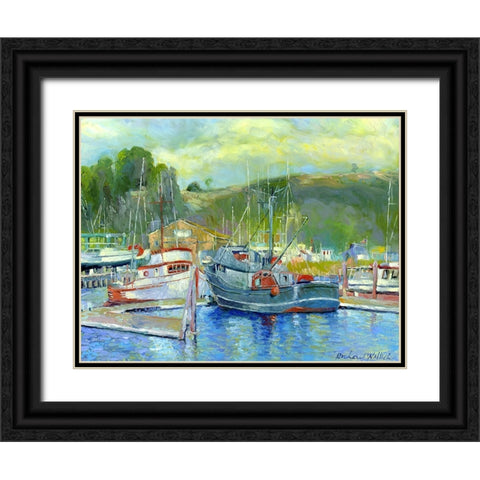 Fishing Boats On Oregon Coast 1 Black Ornate Wood Framed Art Print with Double Matting by Wallich, Richard
