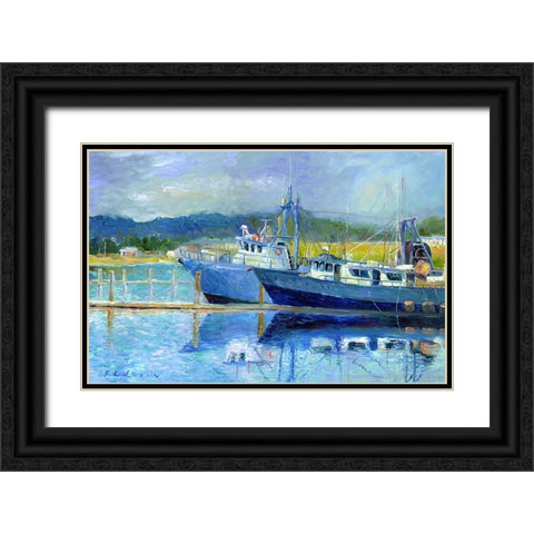 Fishing Boats On Oregon Coast Black Ornate Wood Framed Art Print with Double Matting by Wallich, Richard