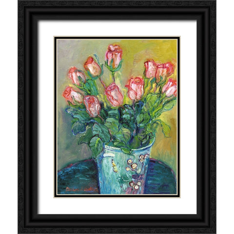 Flowers In A Vase Black Ornate Wood Framed Art Print with Double Matting by Wallich, Richard