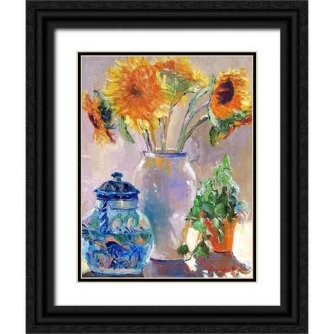 Sunflowers Black Ornate Wood Framed Art Print with Double Matting by Wallich, Richard