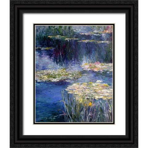 Pond and Lilly Black Ornate Wood Framed Art Print with Double Matting by Wallich, Richard