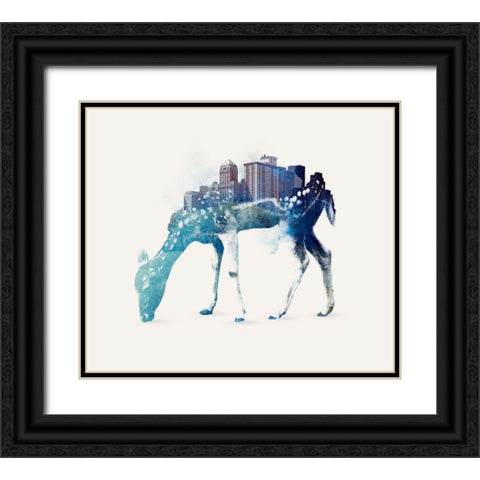 City Deer Black Ornate Wood Framed Art Print with Double Matting by Farkas, Robert