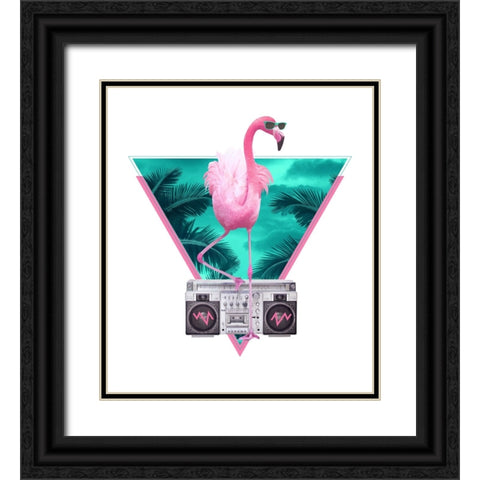 Miami Flamingo Black Ornate Wood Framed Art Print with Double Matting by Farkas, Robert
