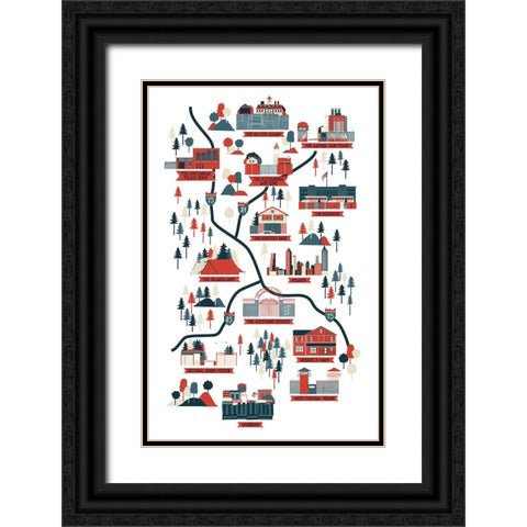 The Walking Dead Map Verb Black Ornate Wood Framed Art Print with Double Matting by Farkas, Robert