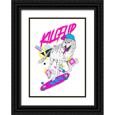 Kickflip Wolf V1 Black Ornate Wood Framed Art Print with Double Matting by Farkas, Robert