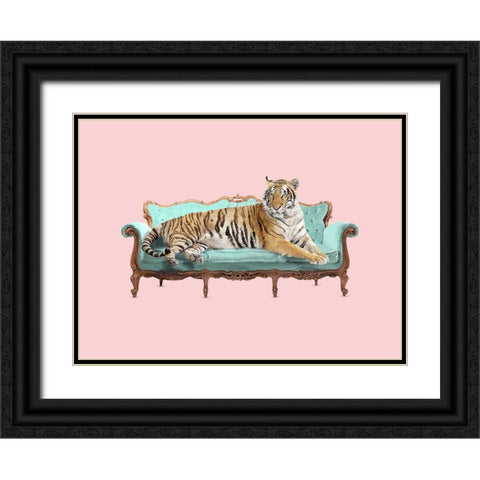 Lazy Tiger Black Ornate Wood Framed Art Print with Double Matting by Farkas, Robert