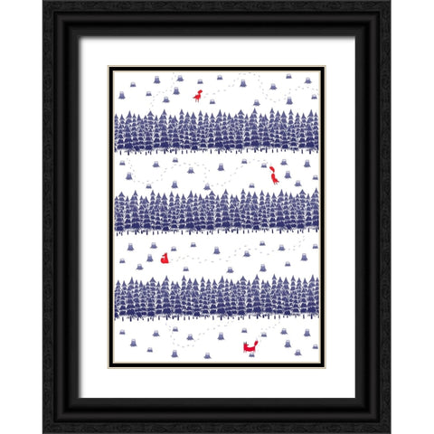 Winter Foxes Stripes Black Ornate Wood Framed Art Print with Double Matting by Farkas, Robert