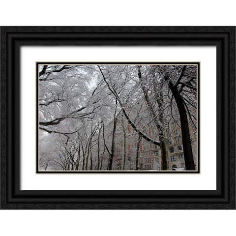 Snow Covered Trees Apartments Black Ornate Wood Framed Art Print with Double Matting by Goldwitz, Robert