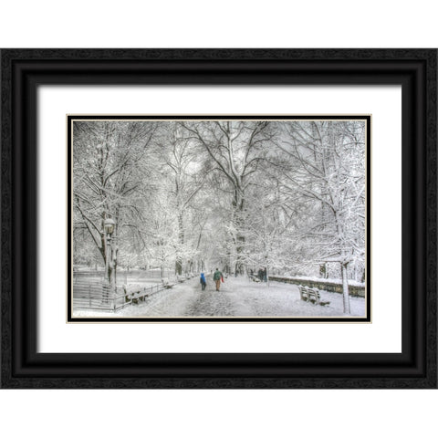 Riverside Park snow walk Black Ornate Wood Framed Art Print with Double Matting by Goldwitz, Robert
