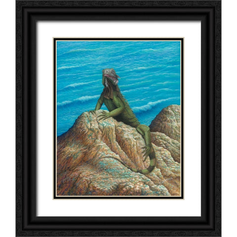 Iguana Black Ornate Wood Framed Art Print with Double Matting by Wavra, Robert