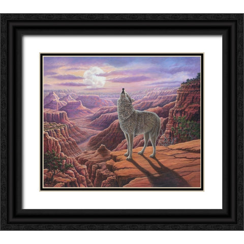 Howling Wolf Black Ornate Wood Framed Art Print with Double Matting by Wavra, Robert