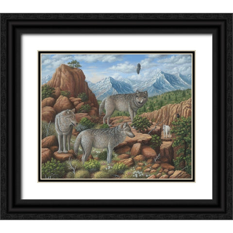 Scouting the Horizon - Grey Wolves Black Ornate Wood Framed Art Print with Double Matting by Wavra, Robert