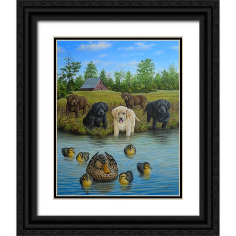 Puppies And Ducklings Black Ornate Wood Framed Art Print with Double Matting by Wavra, Robert