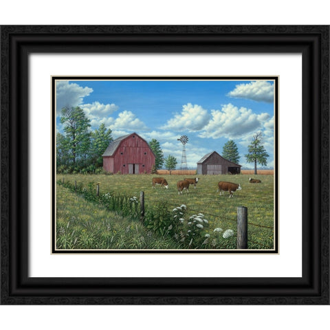 Grazing Cattle Black Ornate Wood Framed Art Print with Double Matting by Wavra, Robert