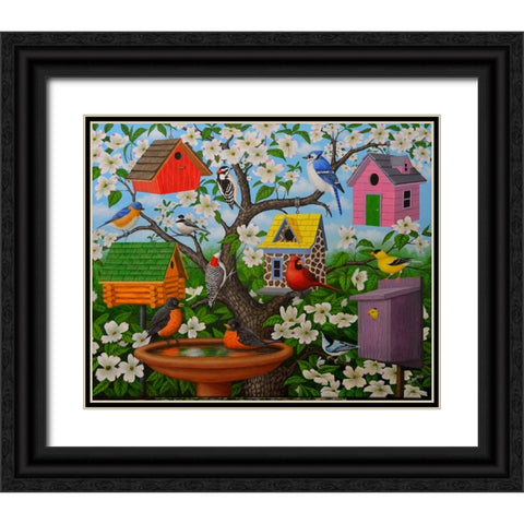 Birds and Birdhouses Black Ornate Wood Framed Art Print with Double Matting by Wavra, Robert