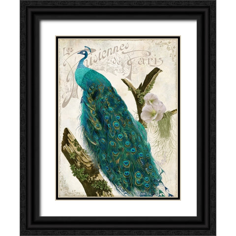 Les Paons I Black Ornate Wood Framed Art Print with Double Matting by Sasha