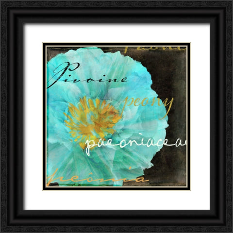 Blue Peony Dark Black Ornate Wood Framed Art Print with Double Matting by Sasha