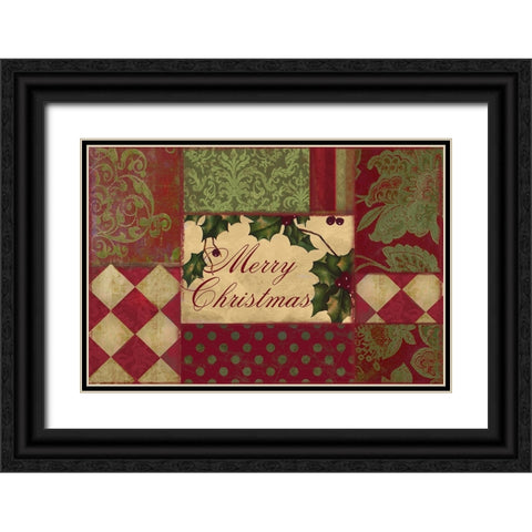 Merry Christmas Patchwork I Black Ornate Wood Framed Art Print with Double Matting by Sasha