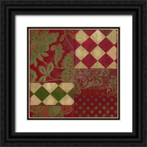 Merry Christmas Patchwork II Black Ornate Wood Framed Art Print with Double Matting by Sasha